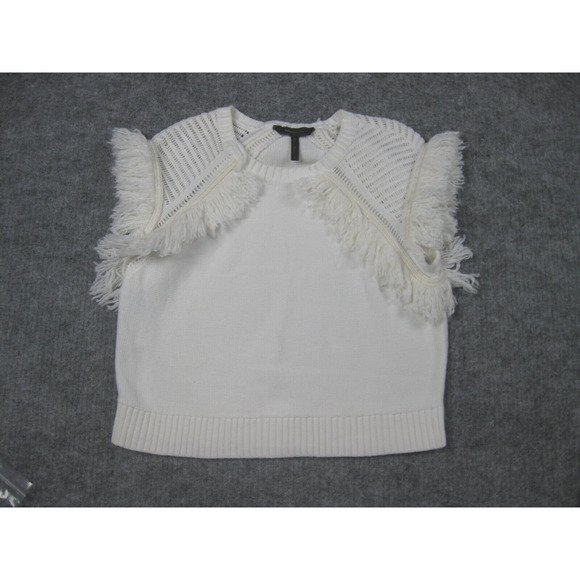 BCBGMaxazria Sweater Women Small Crochet Ivory Fringe Soft Girl Core Boho - Picture 1 of 15